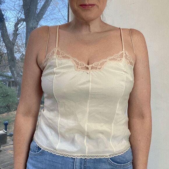 Vintage 80s Lady Lynne Slip Top Spaghetti Strap Lace Lingerie Silky Tank Cami - Picture 7 of 8
